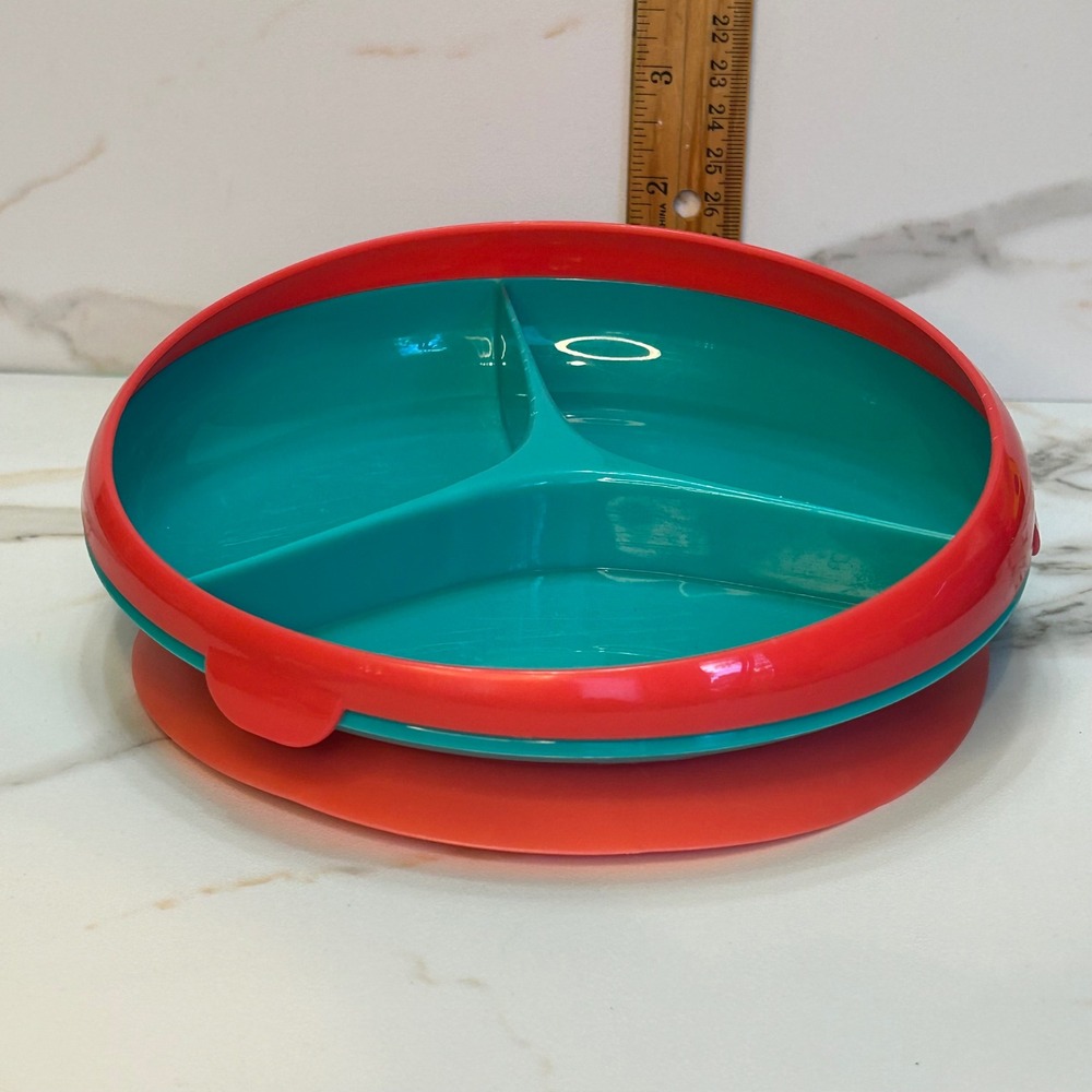 The First Years Divided Suction Plate Teal Red Toddler Feeding Dish GYS-01